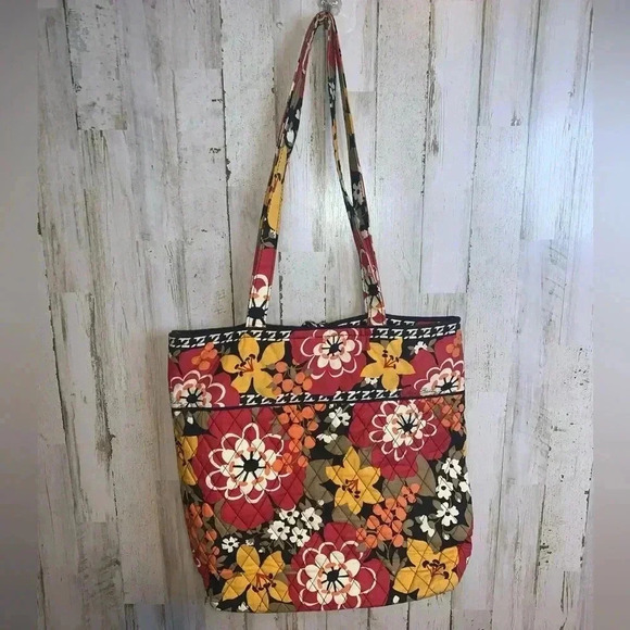 Vera Bradley Quilted Tote Bag Orange Red Floral Pattern - Picture 14 of 14